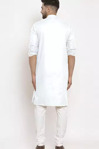 White solid cotton blend straight kurta for men