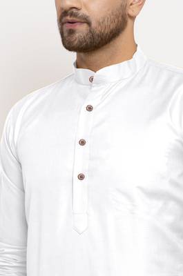 White solid cotton blend straight kurta for men 4