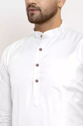 White solid cotton blend straight kurta for men