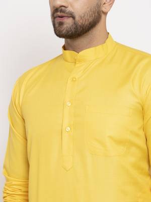 Yellow solid cotton blend straight kurta for men 5