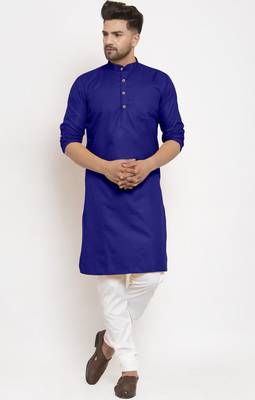 Royalblue solid cotton blend straight kurta for men 1