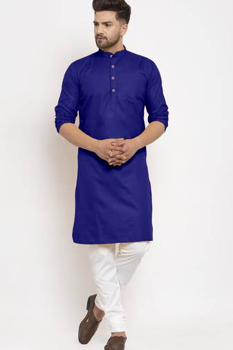 Royalblue solid cotton blend straight kurta for men