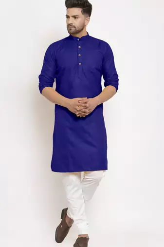 Royalblue solid cotton blend straight kurta for men