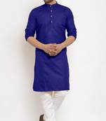 Royalblue solid cotton blend straight kurta for men