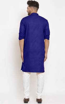 Royalblue solid cotton blend straight kurta for men 3