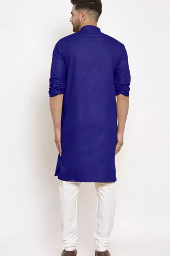 Royalblue solid cotton blend straight kurta for men