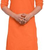 Orange solid cotton blend straight kurta for men