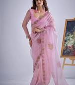 Levender color soft oregenza tissue handwork zircon border saree