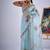 Sky color soft oregenza tissue handwork zircon border saree