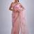 Pink color soft oregenza tissue handwork zircon border saree