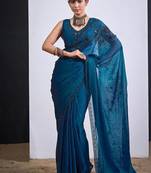 Morpeach color fendy satin silk blend two tone zircon cut dana handwork saree