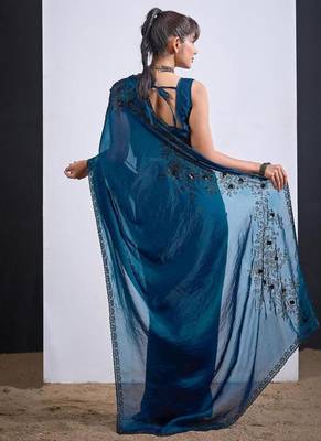 Morpeach fendy satin silk blend two tone zircon cut dana handwork saree 3