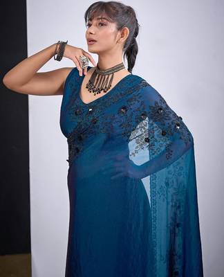 Morpeach fendy satin silk blend two tone zircon cut dana handwork saree 5