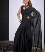 Black color fendy satin silk blend two tone zircon cut dana handwork saree