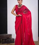 Rani color fendy satin silk blend two tone zircon cut dana handwork saree