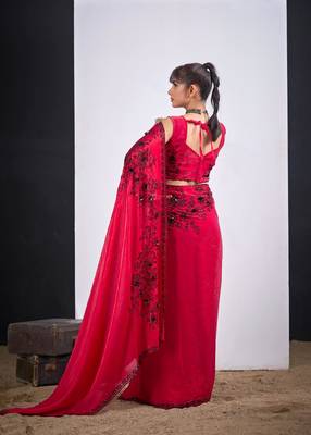 Rani color fendy satin silk blend two tone zircon cut dana handwork saree 3