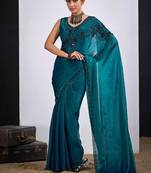 Rama color fendy satin silk blend two tone zircon cut dana handwork saree