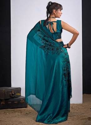 Rama color fendy satin silk blend two tone zircon cut dana handwork saree 3
