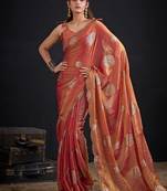 Fenta color fendi silk blend two ton with foil handwork zircon work saree
