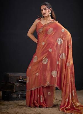 Fenta fendi silk blend two ton with foil handwork zircon work saree 2