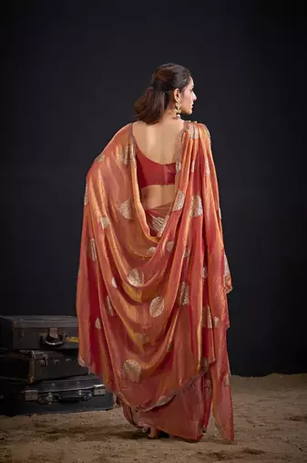 Fenta color fendi silk blend two ton with foil handwork zircon work saree