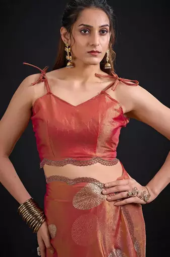 Fenta color fendi silk blend two ton with foil handwork zircon work saree