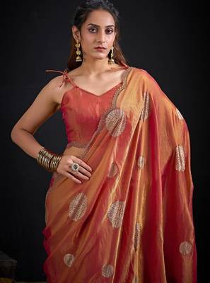 Fenta fendi silk blend two ton with foil handwork zircon work saree 5
