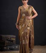 Mouse color fendi silk blend two ton with foil handwork zircon work saree
