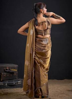Mouse color fendi silk blend two ton with foil handwork zircon work saree 3