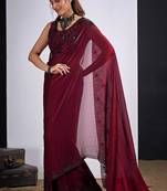 Maroon color fendy silk blend two tone zircon sequence butta work saree