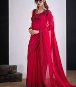 Rani color fendy silk blend two tone zircon sequence butta work saree