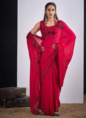 Rani color fendy silk blend two tone zircon sequence butta work saree 2