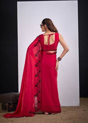 Rani color fendy silk blend two tone zircon sequence butta work saree 3