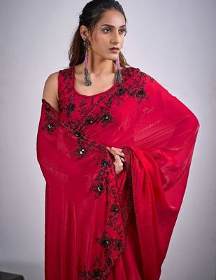 Rani color fendy silk blend two tone zircon sequence butta work saree 5