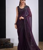 Purple color fendy silk blend two tone zircon sequence butta work saree