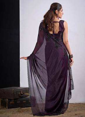 Purple color fendy silk blend two tone zircon sequence butta work saree 3
