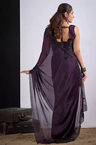 Purple color fendy silk blend two tone zircon sequence butta work saree