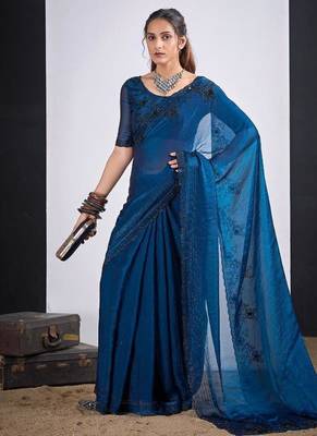 Morpeach color fendy silk blend two tone zircon sequence butta work saree 1