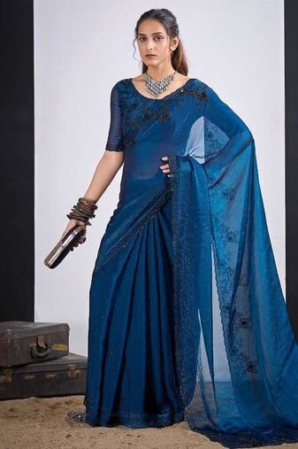 Morpeach color fendy silk two tone zircon sequence butta work saree