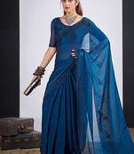 Morpeach color fendy silk blend two tone zircon sequence butta work saree