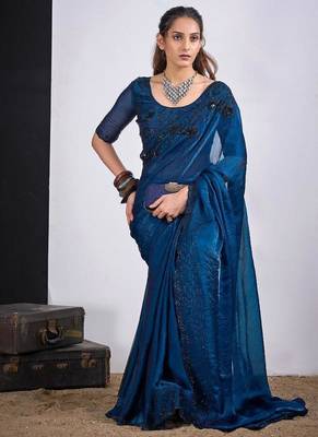 Morpeach color fendy silk blend two tone zircon sequence butta work saree 2