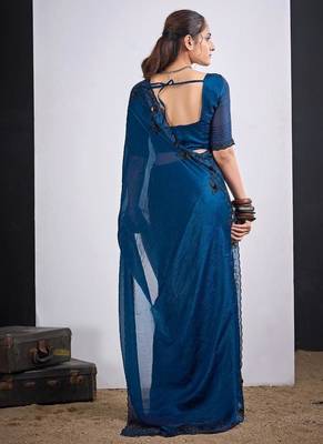 Morpeach color fendy silk blend two tone zircon sequence butta work saree 3