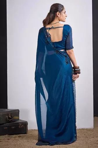 Morpeach color fendy silk blend two tone zircon sequence butta work saree