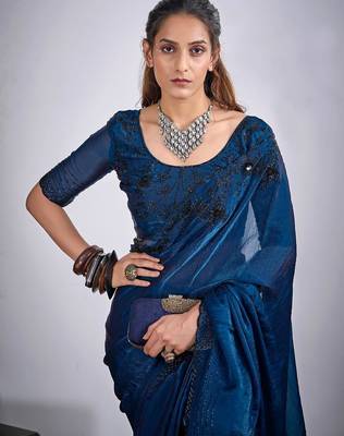 Morpeach color fendy silk blend two tone zircon sequence butta work saree 5