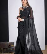 Black color fendy silk blend two tone zircon sequence butta work saree