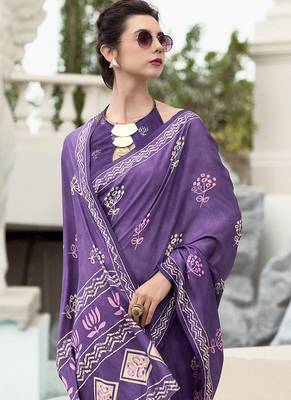 Purple pure mal mal silk saree 3
