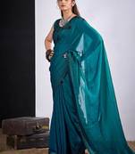 Rama color fendy silk blend two tone zircon sequence butta work saree