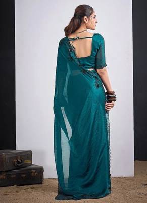 Rama color fendy silk blend two tone zircon sequence butta work saree 3