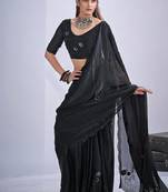 Black color fendy satin silk blend two tone zircon cut dana & sequence hand work saree