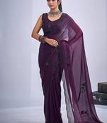 Purple color fendy satin silk blend two tone zircon cut dana & sequence hand work saree